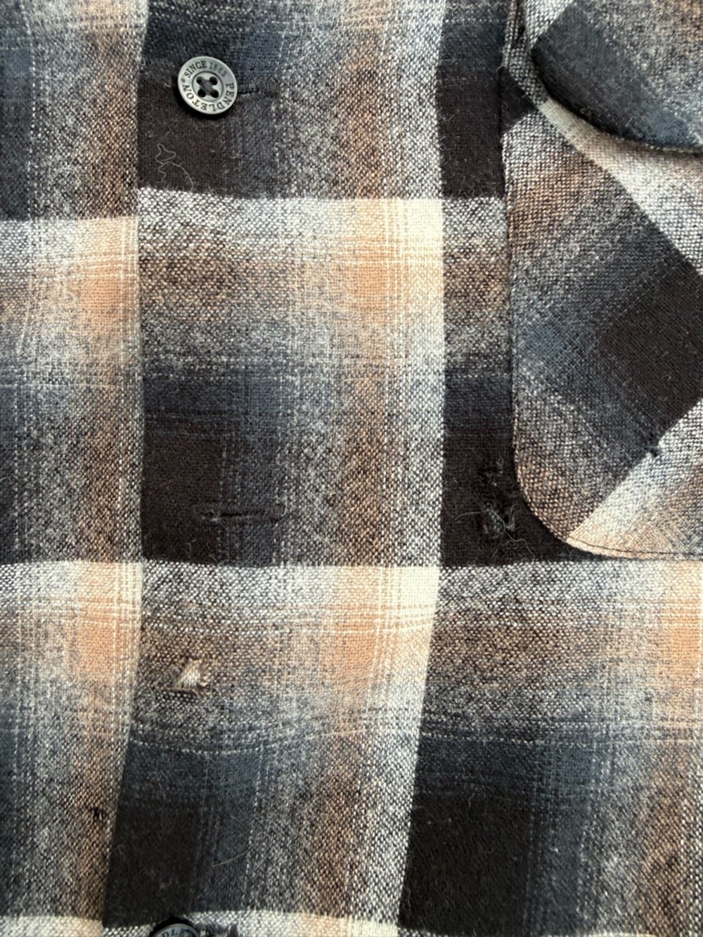 Pendleton Black, Brown and Cream Plaid Flannel Shirt - Picture 3 of 3